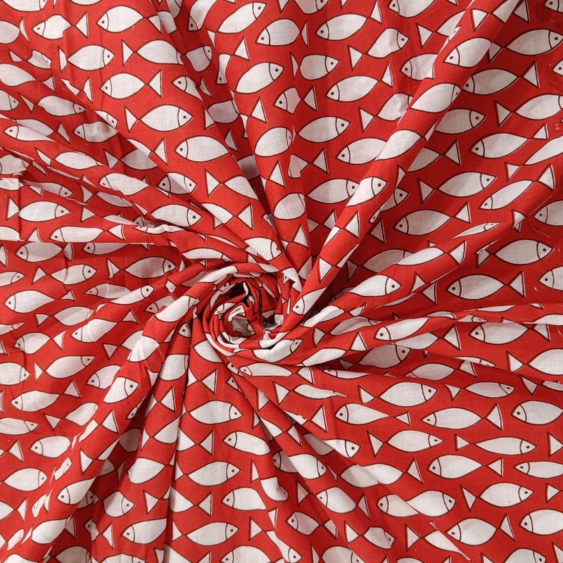 Trade Star 3 Yard 100% Cotton Printed Fabric Voile Fabric for Dressmaking Sewing Ethnic Fish Print Fabric by The Yard Indian Running Natural Dye Width 44 Inches (Pattern 1) - Image 1